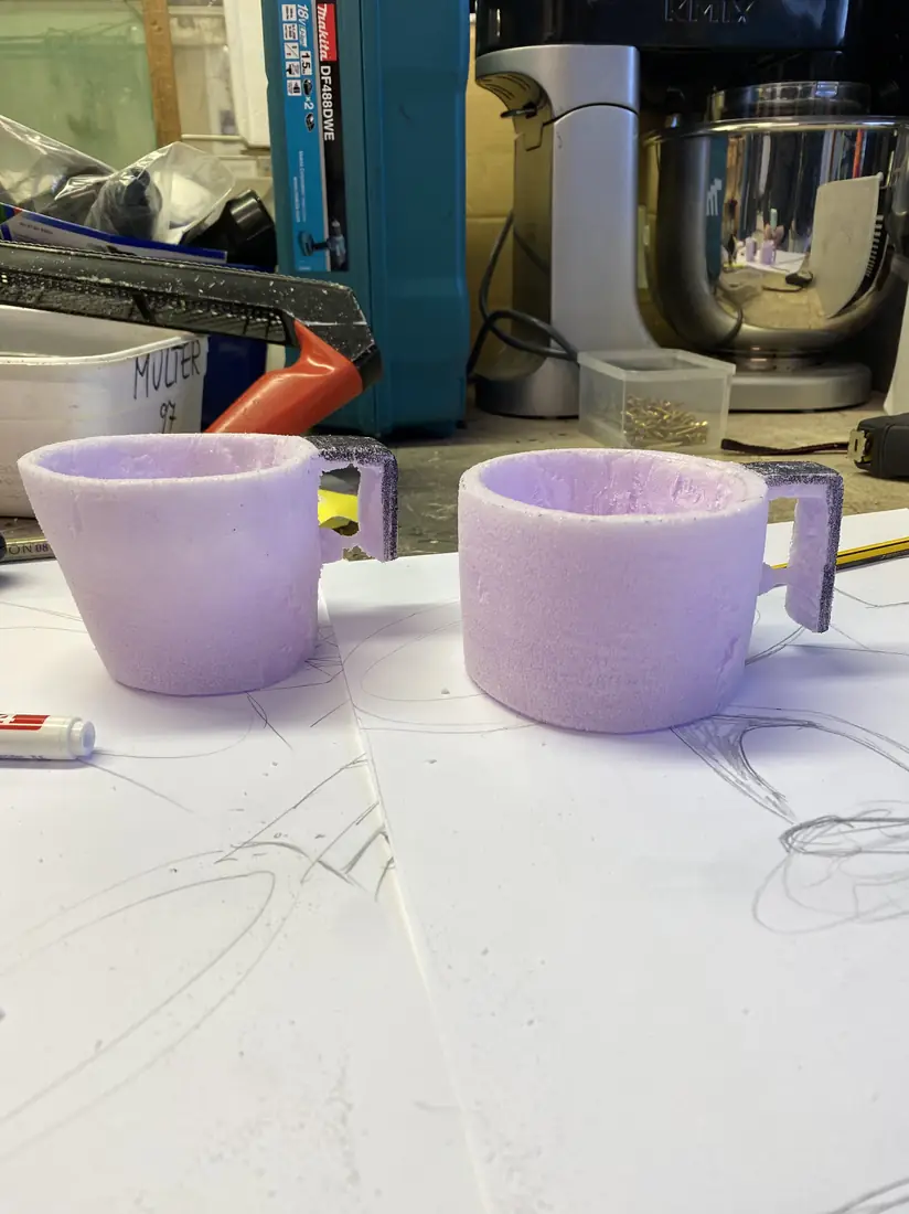 Foam study models for the Guksi cup form