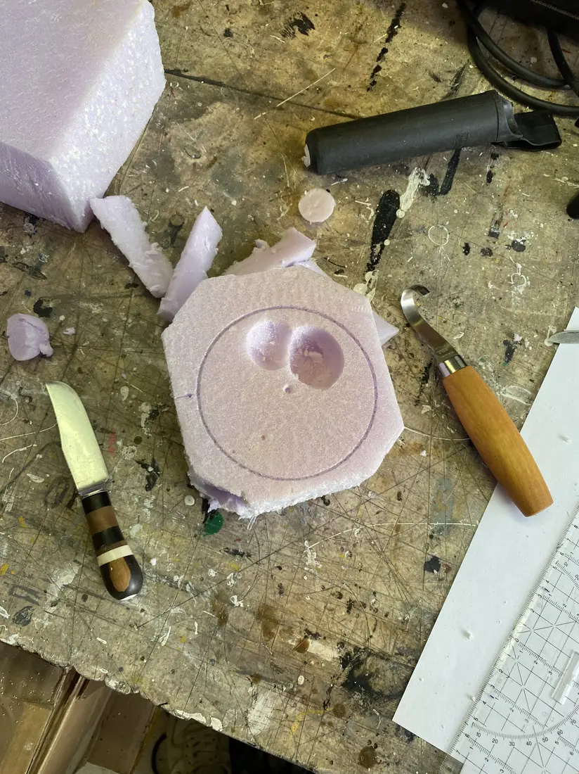 Carving a foam study block by hand