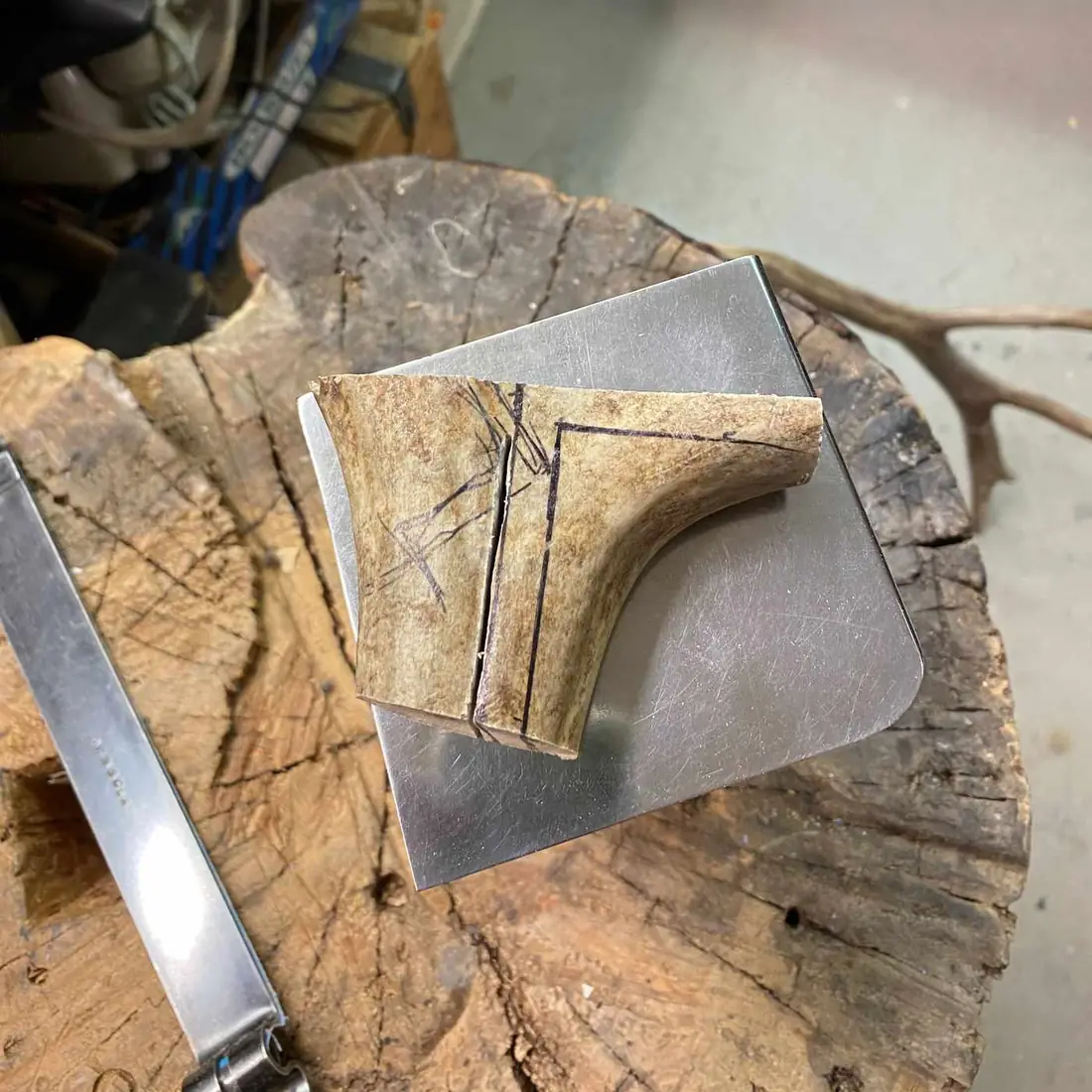 Reindeer horn piece marked out for the handle