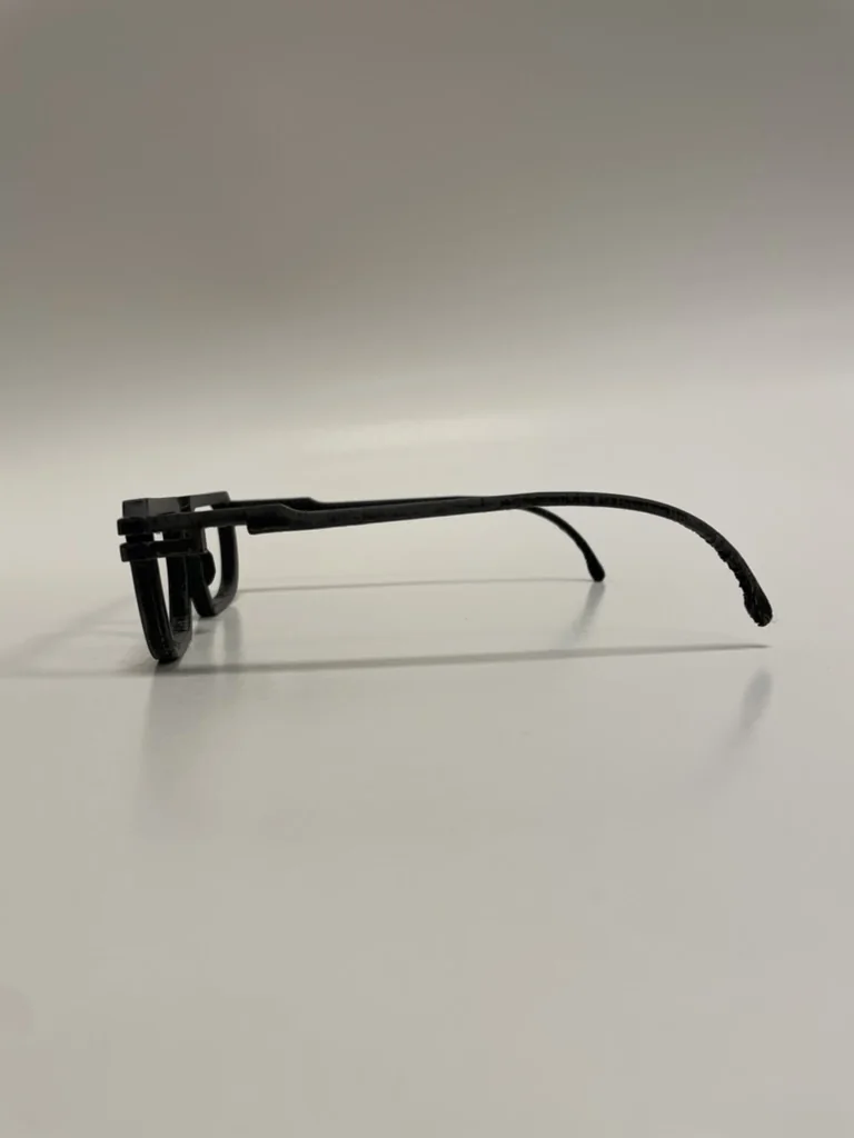 3D printed Structa prototype in black PLA, side view